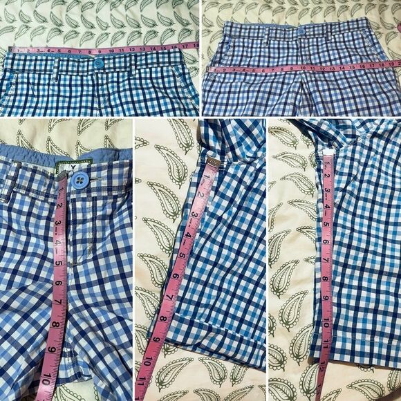American Eagle Outfitters White Blue Plaid Roll Tab Bermuda Cotton Shorts Size 8 - Picture 10 of 10